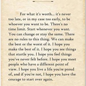 F. Scott Fitzgerald Quotes Wall Art - For What It's Worth - 11x14 - Book Quotes Wall Decor Is Perfect For Classrooms, Home Offices or Libraries - Vintage Book Posters Quotes Prints are Made in the USA