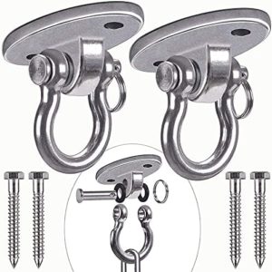 BeneLabel Set of 2 Permanent Antirust Stainless Steel 304 Heavy Duty Swing Hangers, 2000 LB Capacity, 4 Wood Screws for Wooden Beam, Yoga Hammock Chair Sandbag, Swing Sets, 180° Swing