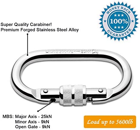 Paliston 25kN O Shape Steel Climbing Carabiner Oval Locking Carabiner for Rock Climbing Hammock Aerial Dance and Swing Set - Image 3