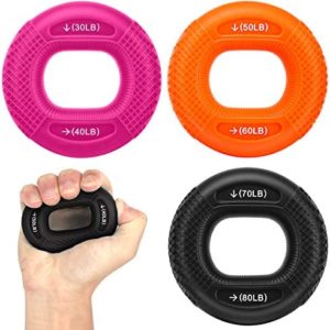 Rhino Valley Hand Grip Strengthener Rings, 3 Pack Silicone Squeezer Gripper for Hand, Forearm Exerciser and Strengthener, 20-60LB/30-80LB Grip Ring Stress Relief Grip