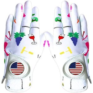 Golf Gloves Women Pair with Ball Markers Soft Leather Pair Both Hand All Weather Grip Non Slip Breathable Glove for Ladies Girls Size S M L XL
