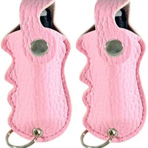 Pepper Defense PD-2P Pepper Spray Keychain w/ Pink Finger Grip Holster for Aim & Accuracy - Maximum Strength 10% OC Police Grade Formula - Emergency Non Lethal Self Defense (2)