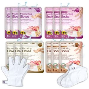 Epielle Hydrating & Moisturizing Gloves & Socks Masks Combo 12pk for Hand and Foot - Dry hand, Dry cracked heel | Coconut Oil, Milk Extract, Hyaluronic Acid, Sunflower Seed Oil, Avocado oil, Vitamin E