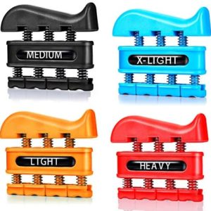 BBTO 4 Pieces Finger Strengthener Hand Exerciser Trainer Spring-Loaded Hand Grip Finger Exerciser Tool for Guitar Practice Rock Climbing Training and Physical Therapy