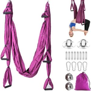 Aerial Yoga Hammock 6 Handle Set - Antigravity Yoga, Inversion Exercises, Improved Flexibility & Core Strength (Dark Purple)