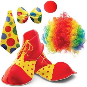 Prextex Clown Costume Set | Wig, Nose, Shoes, Bow, Tie | Halloween, Carnival, Joker, Clown Costume | Fancy Outfit, Props | Boy, Girl, Kid, Men, Women | Cosplay, Birthday, Dress-Up Party