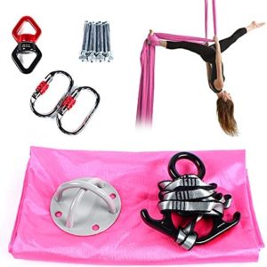OUKANING Aerial Silks 9.2ft Acrobatic Flying Dance Aerial Yoga Hammock Swing Aerial Silks Beginner Kit Inversion Swing for Home Outdoor Aerial Dance Pink