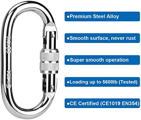 Paliston 25kN O Shape Steel Climbing Carabiner Oval Locking Carabiner for Rock Climbing Hammock Aerial Dance and Swing Set - Image 4