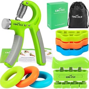 Hand Grip Strengthener Kit with Finger Exerciser, Finger Stretchers, Adjustable Hand Gripper and Exercise Rings, Strength Trainer for Athletes, Pianists, Guitar and Therapy
