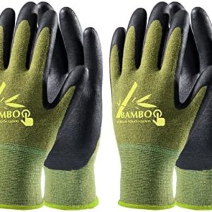 COOLJOB 2 Pairs Bamboo Gardening Gloves for Men, Breathable Working Gloves Touch Screen, Rubber Coated Garden Gloves, Non Slip Grip for Workers, Gardeners, Drivers, Green, Medium M