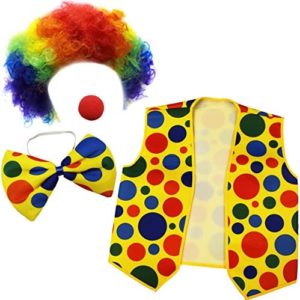 Clown Costume - Clown Nose Clown Wig Bow Tie and Vest - 4 Pc Clown Dress Up Accessories by Tigerdoe