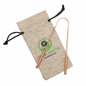 100% Pure Copper Tongue Scraper for Adults - Natural Tongue Cleaner with Firm Grip & Travel Case - Ayurvedic Tongue Scraper for Dental Health and Fresh Breath - by Pure Earth Essentials (1 Piece/Pack)