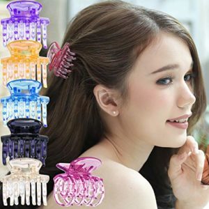 RC ROCHE ORNAMENT 6 Pcs Womens Classic Double Multi Layer Fine Teeth Claws Jaw Interlocking Strong Hold No Slip Firm Grip Hair Clutcher Clamp Beauty Fashion Accessory, Medium Transparent Multicolor