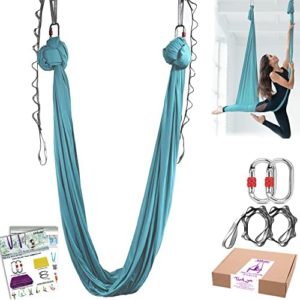 Aerial Yoga Hammock Kit -5.5 Yards Premium Aerial Silks Fabric with Hardware, Straps, Guide, Antigravity Yoga Inversion Exercises Flying Swing, Aerial Silk at Home for All Levels Starter