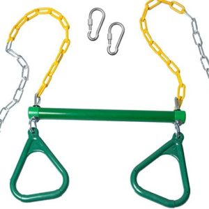 Trapeze Bar Rings for Swing Set - 18" Bar with 48" Heavy Duty Chain – Outdoor Playground Equipment Swing Bar