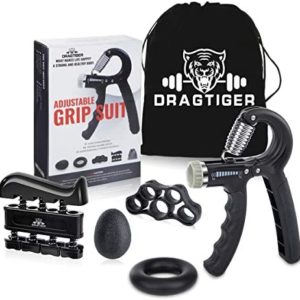 DRAGTIGER Hand Grip Strengthener Workout Kit (5 Pack) Forearm Grip Adjustable Resistance Hand Gripper, Finger Exerciser, Finger Stretcher, Grip Ring & Stress Relief Grip Ball for Athletes and Musician