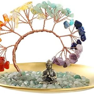 7 Chakra Crystal Tree - Buddha Statue - Money Tree for Wealth and Luck - Yoga Meditation and Home Decor - Shelf Decor Accents, Living Room Bedroom Office Decoration, Bookshelf Decor, TV Stand Decor