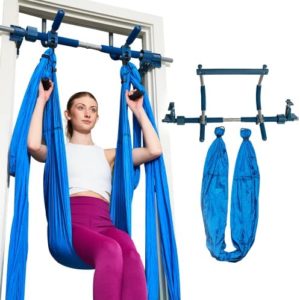Gym1 Indoor Home Gym Aerial Yoga Bundle: Pull-Up Bar Core Unit and Nylon Yoga Hammock/Sensory Swing with Extension Straps for Arms & Legs, Safety Tested, Installs Easily, No Drilling, No Hammering