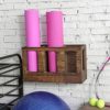 MyGift Vintage Brown Wood Foam Roller Storage Rack, Wall Mounted Yoga Mat Holder for Home Gym - Image 2
