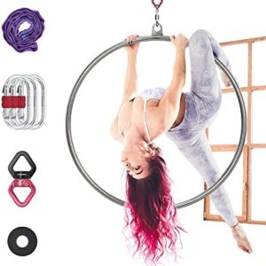 PRIORMAN Lyra Hoop - Aerial Hoop Set with Aerial Rigging, Steel Aerial Ring Tested 440LBS. Circus Props Great for Dancing Studio, Aerial Fitness.…