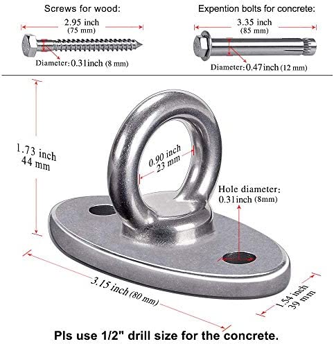 SELEWARE 2800 lb Capacity Wall Ceiling Mount Bracket for Suspension Strap Trainer, Suspension Kit for Yoga Swing, Hanging Hardware for Battle Ropes, Woss Suspension, Olympic Rings, Gym,2 Pack - Image 3