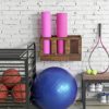 MyGift Vintage Brown Wood Foam Roller Storage Rack, Wall Mounted Yoga Mat Holder for Home Gym - Image 3