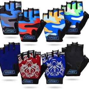8 Pairs Kids Half Finger Gloves Fingerless Bicycle Gloves Breathable Kids Short Finger Gloves Non-Slip Outdoor Sports Gloves for Children Cycling Climbing Riding, 8 Colors