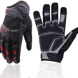 HANDLANDY Heavy Duty Work Gloves Men, Touchscreen TPR Impact Reducing Work Gloves, Non-Slip Breathable Mechanics Gloves