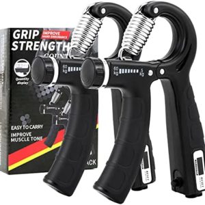 Grip Strength Trainer with Counter 2 Pack, Hand Grip Strengthener with Adjustable Resistance 11-132Lbs, Hand Grip Exerciser Strengthener, Non-Slip Hand Gripper, Forearm Workout Equipment, Perfect for Muscle Building and Injury Recovery for Athletes