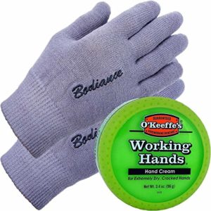 Hand Cream for Dry Cracked Hands and Hand Repair Gloves Bundle: O'Keeffe's Working Hands Cream (Unscented, Non-Greasy 3.2 oz.), Gel Moisturizing Gloves Men or Women (1 pair, Gray, Unscented)