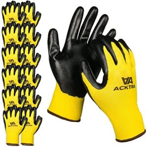 ACKTRA Nitrile Coated Safety WORK GLOVES 12 Pairs, WG003 Yellow/Black, Large