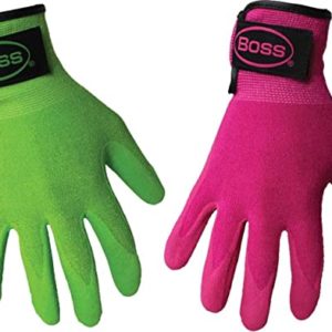 Boss Guardian Angel Sandy Nitrile Palm Work Gloves, Hook and Loop Closure, Non-Slip Grip, 2-pack, Green/Magenta, Small, (8443S)