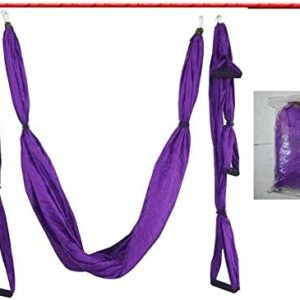 QueenLine Full Set 6 Handles Anti-Gravity Aerial Yoga Ceiling Hammock Flying Swing Trapeze Yoga Inversion Device Home Gym Hanging Belt Dark Purple China
