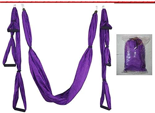 QueenLine Full Set 6 Handles Anti-Gravity Aerial Yoga Ceiling Hammock Flying Swing Trapeze Yoga Inversion Device Home Gym Hanging Belt Dark Purple China