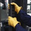 OZERO Flex Grip Leather Work Gloves Stretchable Wrist Tough Cowhide Working Glove 1 Pair (Gold, Large) - Image 8