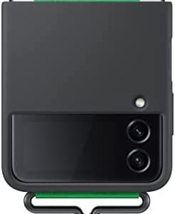 SAMSUNG Galaxy Z Flip 4 Silicone Strap Cover, Protective Phone Case with Finger Grip, Matte Finish, Soft Surface, Handheld Design, US Version, Black