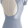 Daydance Girls Women Dance Leotards Lace Turtleneck Ballet Bodysuit Cap Sleeve - Image 2