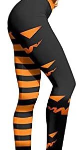 MAYW High Waisted Pattern Leggings for Women,Halloween Pumpkin Printed Capri Tummy Control Workout Stretch Yoga Leggings