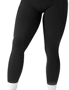 SUUKSESS Women Ribbed Seamless Leggings High Waisted Workout Gym Yoga Pants