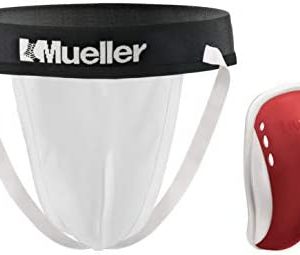 Mueller Sports Medicine Teen Athletic Supporter with Flex Shield Cup, For Men, Red, Teen Regular