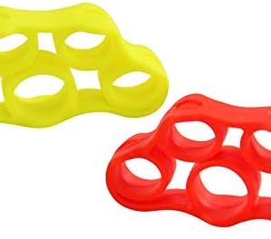 HOME-X Silicone Finger Exerciser, Grip Strength Trainer and Hand Exerciser, Silicone Finger Trainer and Hand Strengthener, Set of 2, 3" L x 1 ½" W x ¾" H, Red and Yellow