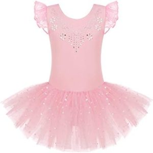Zaclotre Kid Girls Ruffle Sleeve Ballet Skirted Leotard Shiny Dance Tutu Dresses