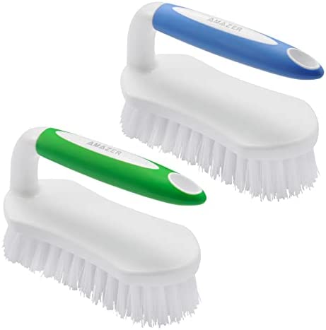 Amazer Scrub Brush Comfort Grip & Flexible Stiff Bristles Heavy Duty for Bathroom Shower Sink Carpet Floor - Pack of 2 (Blue+Green)