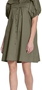 Donna Morgan Women's Collared Button Down Trapeze Dress with Short Puff Sleeves