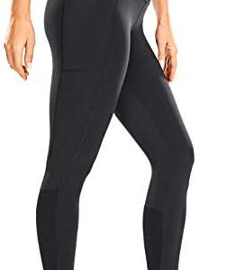 CRZ YOGA Women's Naked Feeling Yoga Leggings 32 Inches - High Waist Goddess Extra Long Ribbed Yoga Pants with Pockets