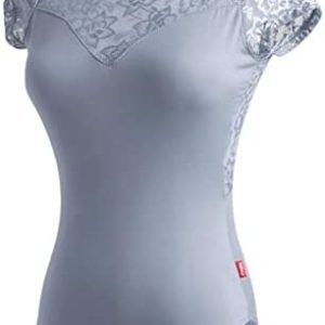 Daydance Girls Women Dance Leotards Lace Turtleneck Ballet Bodysuit Cap Sleeve