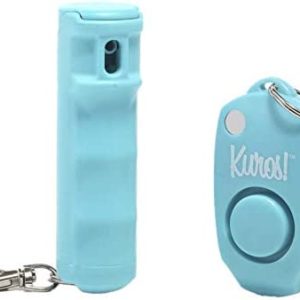 Kuros! By Mace Brand Pocket Pepper Spray and Personal Alarm Combo (Turquoise) – Accurate 10’ Powerful Pepper Spray with Flip Top Safety Cap, Leaves UV Dye on Skin, Personal Alarm Emits Powerful 130 dB
