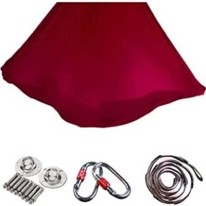 Bisonic Aerial elastic Yoga Hammock - Yoga Swing for Antigravity Yoga, Inversion Exercises, Improved Flexibility & Core Strength - Extension Straps, Carabiners and Pose Guide Included ï¼ˆRed,5x2.8Mï¼‰
