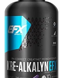 EFX Sports Kre-Alkalyn | PH-Correct Creatine Monohydrate | Multi-Patented Formula, Gain Strength, Build Muscle & Enhance Performance - 240 Capsules / 120 Servings