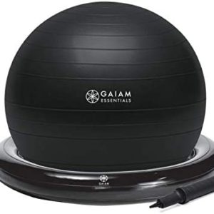 Gaiam Essentials Balance Ball & Base Kit, 65cm Yoga Ball Chair, Exercise Ball with Inflatable Ring Base for Home or Office Desk, Includes Air Pump